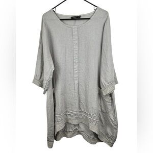 Lungo L’Arno Made in Italy Linen Tunic Top Silver Gray Size 1X Longline